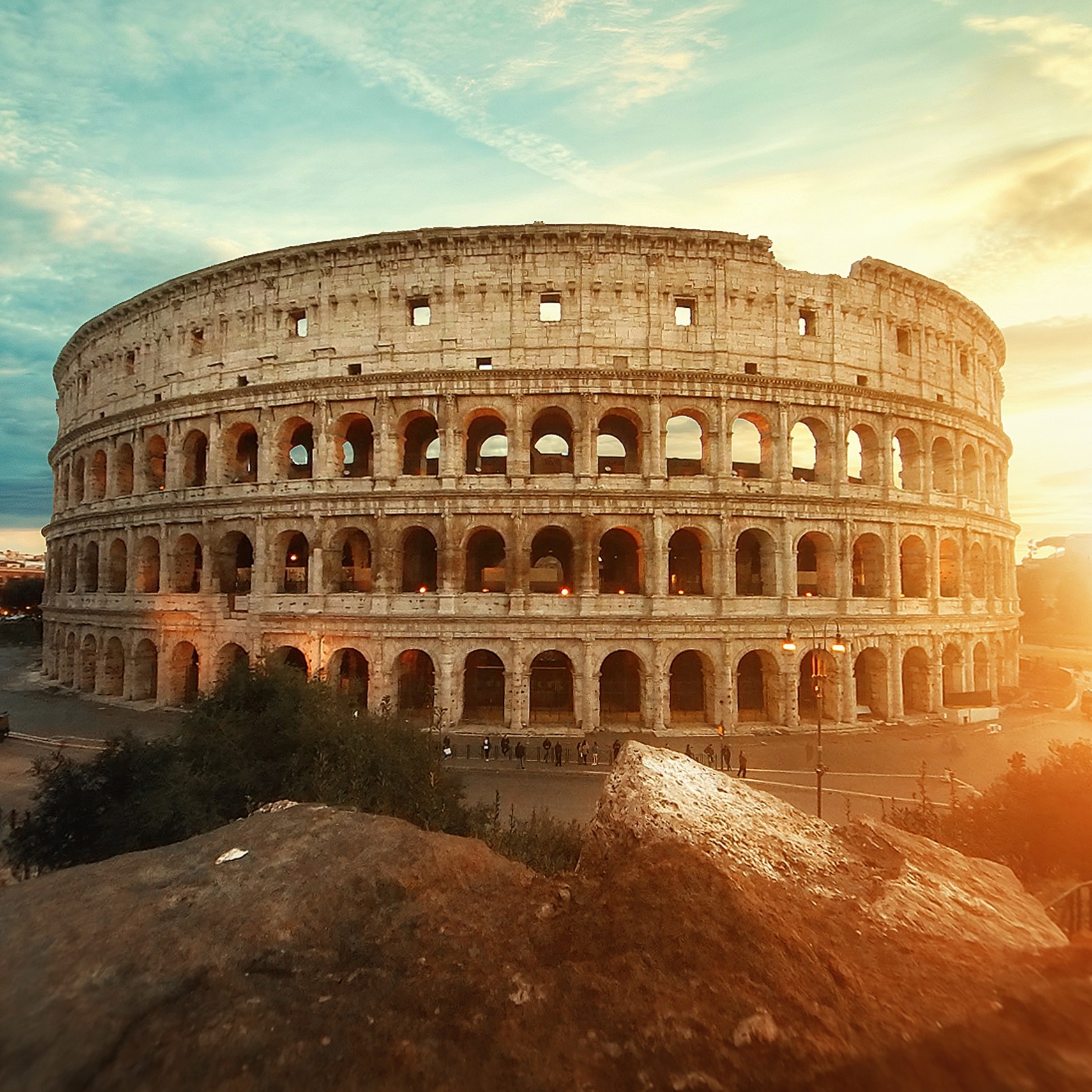 beautiful shot famous roman colosseum amphitheater breathtaking sky sunrisee